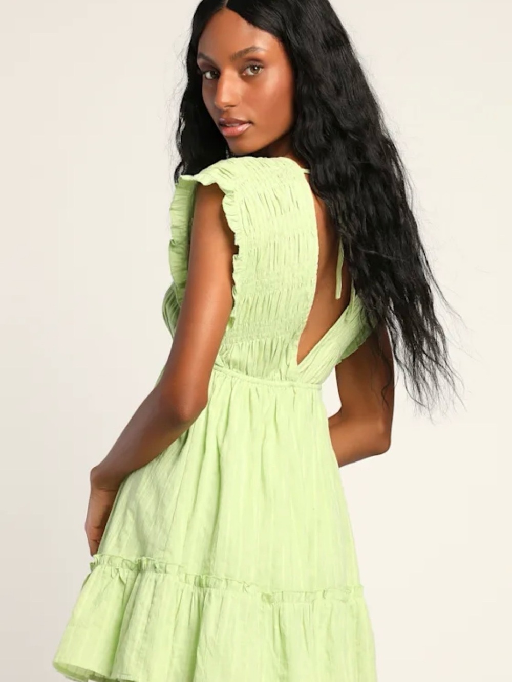 Lulus Light Green Smocked V-Neck Mini Dress